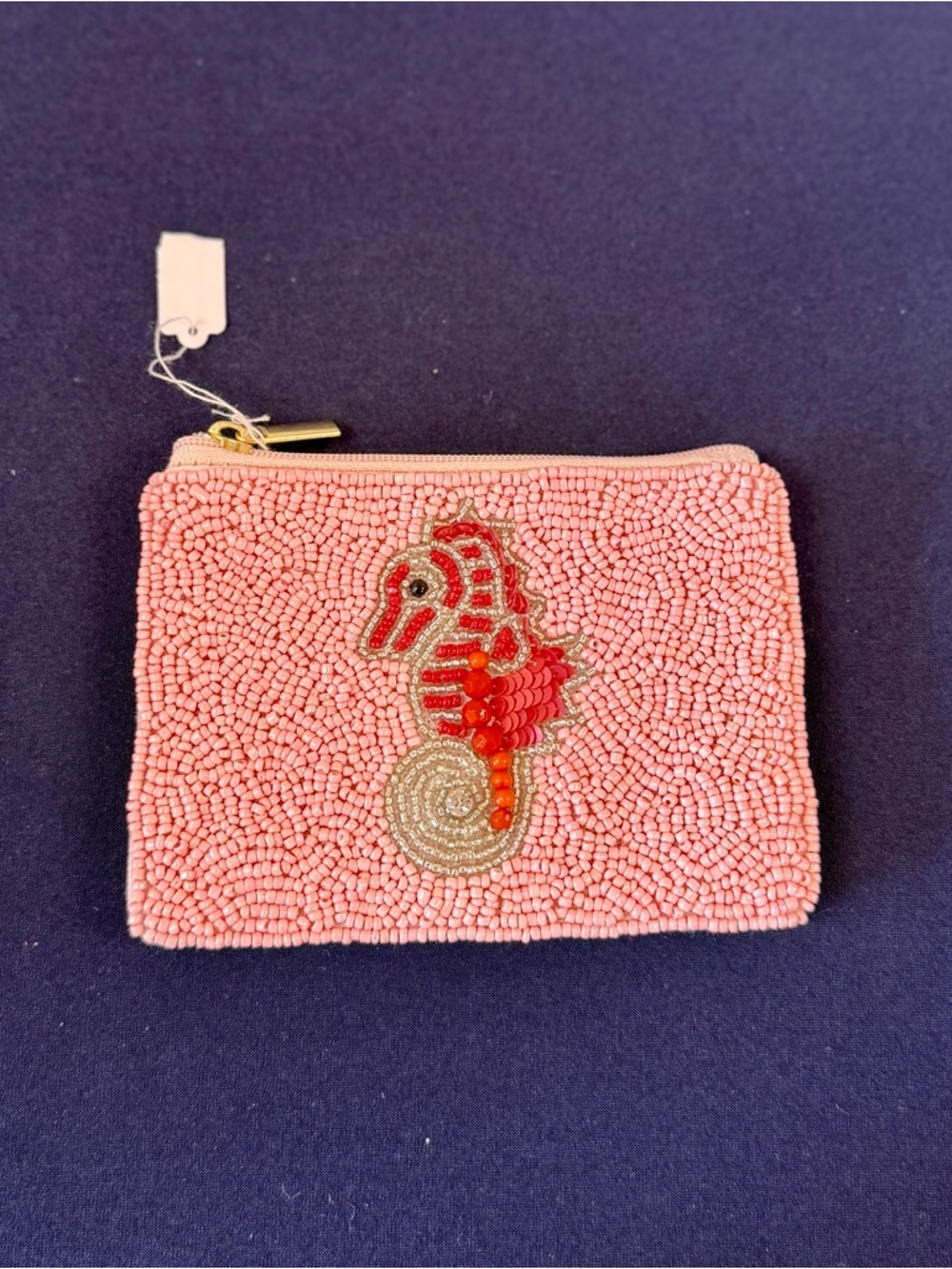 Beaded Pink Seahorse Zip Pouch